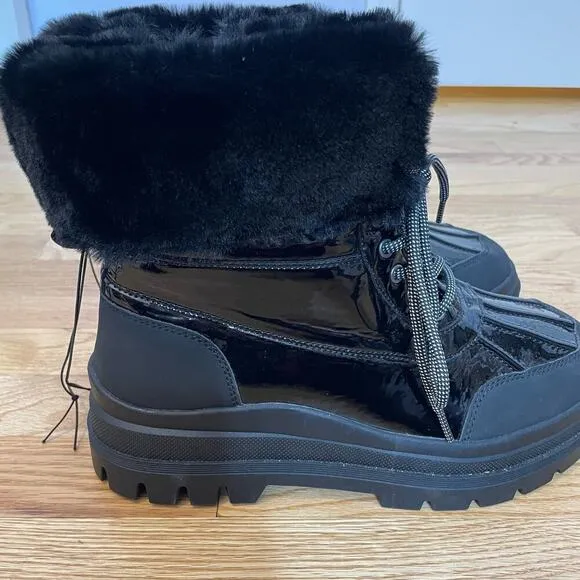 Torrid faux leather black faux fur lined boots 10 extra wide