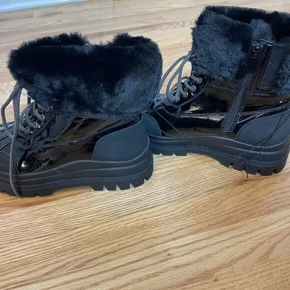 Torrid faux leather black faux fur lined boots 10 extra wide
