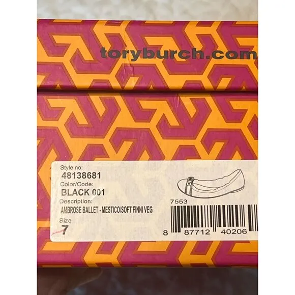 TORY BURCH Ambrose Ballet Flats Leather Camel Black Gold Buckle Women's Size 7 B