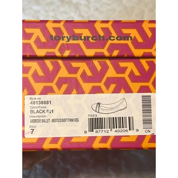 TORY BURCH Ambrose Ballet Flats Leather Camel Black Gold Buckle Women's Size 7 B