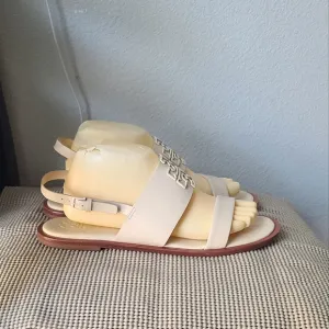 Tory Burch Beige Leather Logo Accent Sandals
