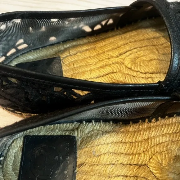 Tory Burch Black Cotton Lace and Leather Jackie Espadrilles Sz 8 Women