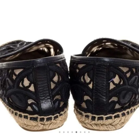 Tory Burch Black Cotton Lace and Leather Jackie Espadrilles Sz 8 Women