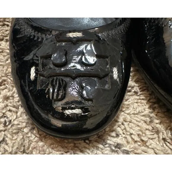 Tory Burch Black Patent Leather Ballet Flats Medallion Size 8.5