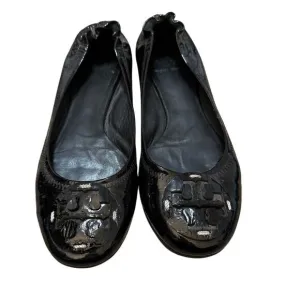 Tory Burch Black Patent Leather Ballet Flats Medallion Size 8.5