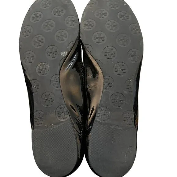 Tory Burch Black Patent Leather Ballet Flats Medallion Size 8.5