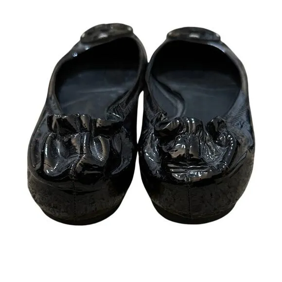 Tory Burch Black Patent Leather Ballet Flats Medallion Size 8.5
