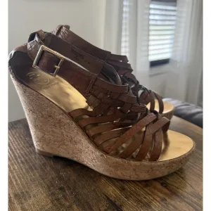 Tory Burch Brown Annamarte Brown Strappy Sandals Wedges Sz 9.5  $310