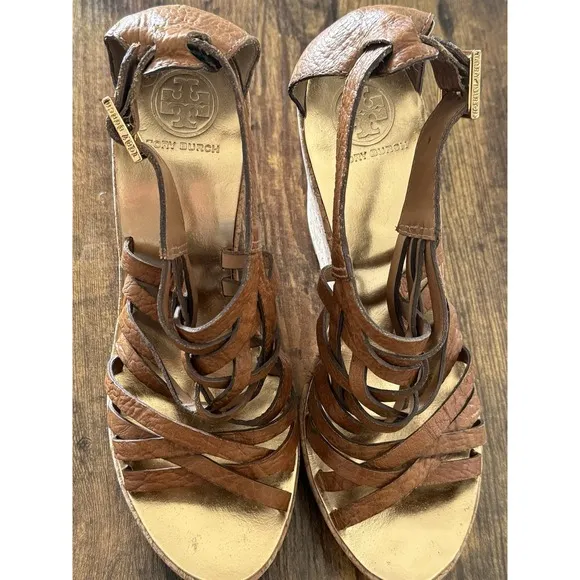 Tory Burch Brown Annamarte Brown Strappy Sandals Wedges Sz 9.5  $310