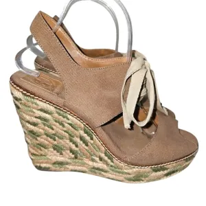 Tory Burch Canvas and Raffia Wedge Platform Espadrilles Sandals in 11