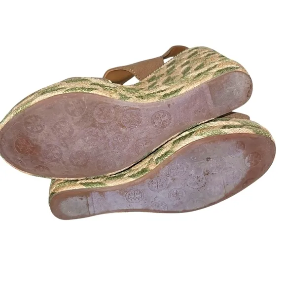 Tory Burch Canvas and Raffia Wedge Platform Espadrilles Sandals in 11