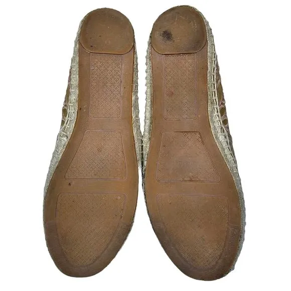 Tory Burch Espadrilles Women's Size 7 Rhea Floral Lace Metallic Gold Slip On