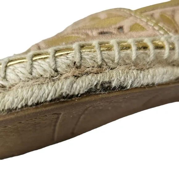 Tory Burch Espadrilles Women's Size 7 Rhea Floral Lace Metallic Gold Slip On