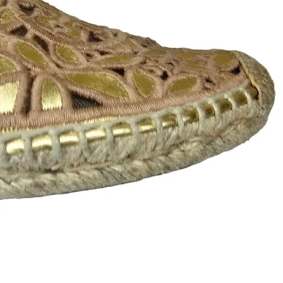 Tory Burch Espadrilles Women's Size 7 Rhea Floral Lace Metallic Gold Slip On