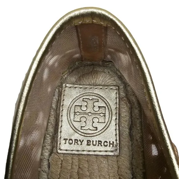 Tory Burch Espadrilles Women's Size 7 Rhea Floral Lace Metallic Gold Slip On