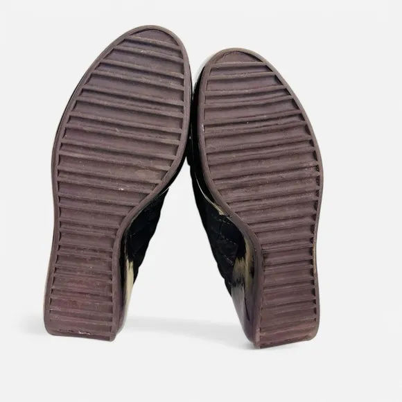 Tory‎ Burch GIGI 2 Boots Sz 6 Brown Quilted Wedge Platform Nylon Leather Snow
