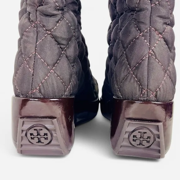 Tory‎ Burch GIGI 2 Boots Sz 6 Brown Quilted Wedge Platform Nylon Leather Snow