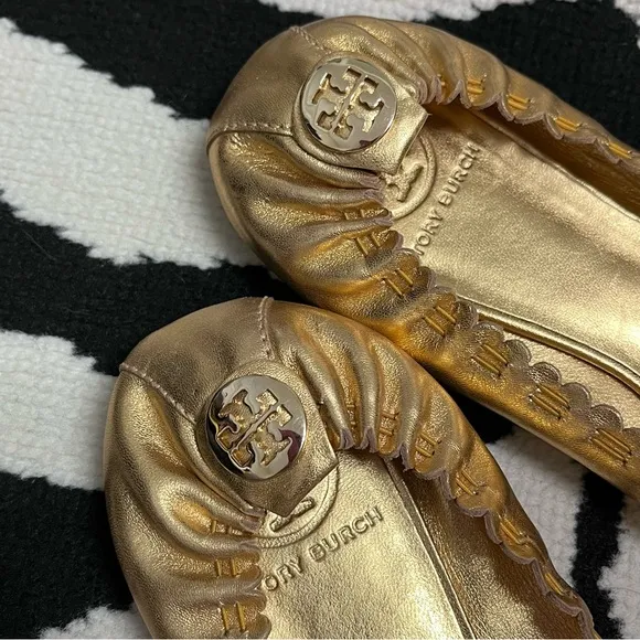 Tory Burch Gold 'Reese' Metallic Tassle Ballet Flats