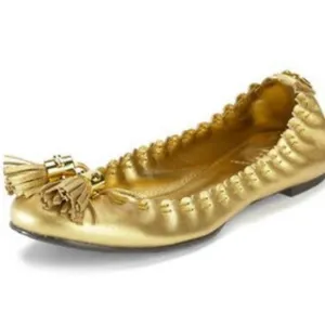Tory Burch Gold 'Reese' Metallic Tassle Ballet Flats
