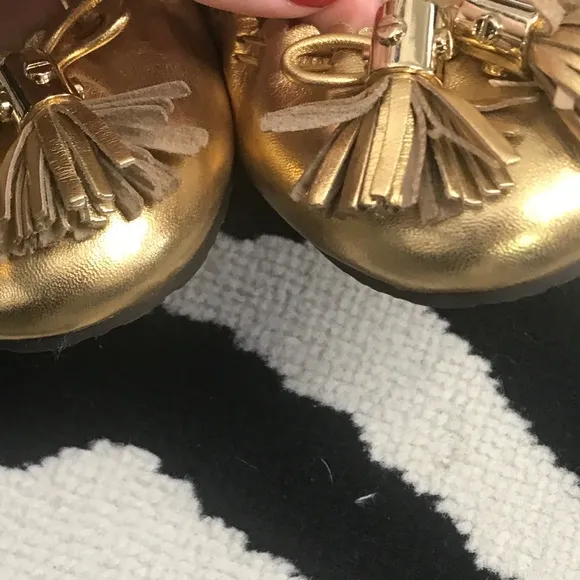 Tory Burch Gold 'Reese' Metallic Tassle Ballet Flats