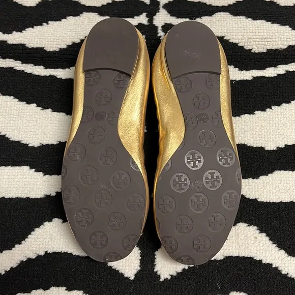 Tory Burch Gold 'Reese' Metallic Tassle Ballet Flats
