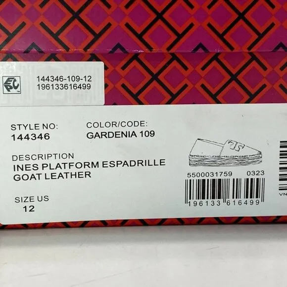 Tory Burch Ines Platform Espadrilles – Women’s Size 12 – Gardenia – New With Box