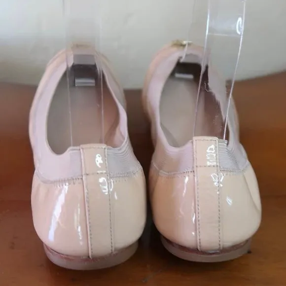 Tory Burch Jolie Ballet Flats Patent Leather Cap Toe Light Oak Womens US 8M