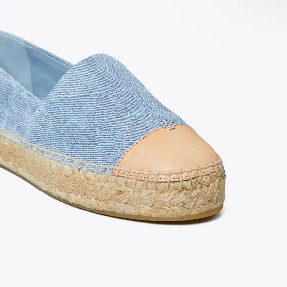 TORY BURCH Lace-up embellished leather-trimmed platform espadrilles Size 6.5