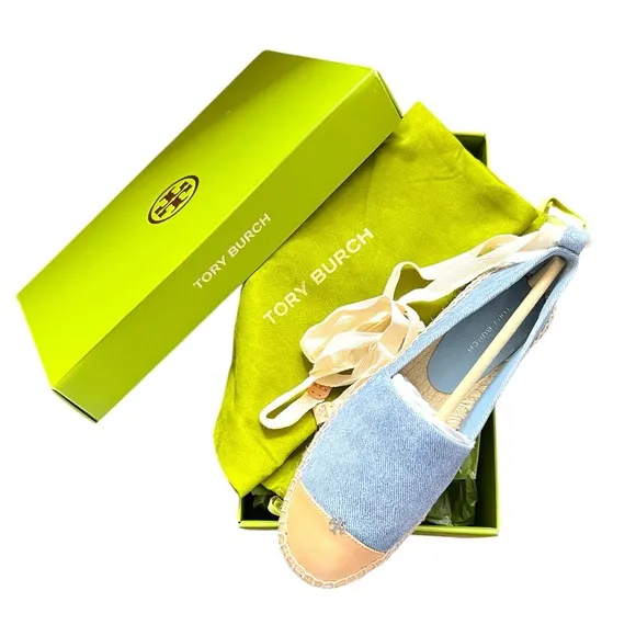TORY BURCH Lace-up embellished leather-trimmed platform espadrilles Size 6.5