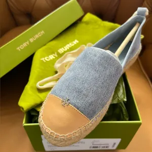 TORY BURCH Lace-up embellished leather-trimmed platform espadrilles Size 6.5