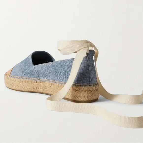 TORY BURCH Lace-up embellished leather-trimmed platform espadrilles Size 6.5