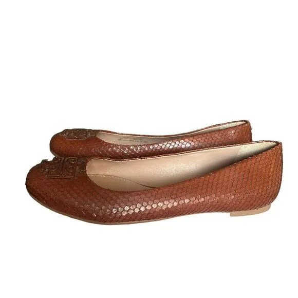 Tory Burch Lowell Snake-Embossed Ballet Flat, Brown