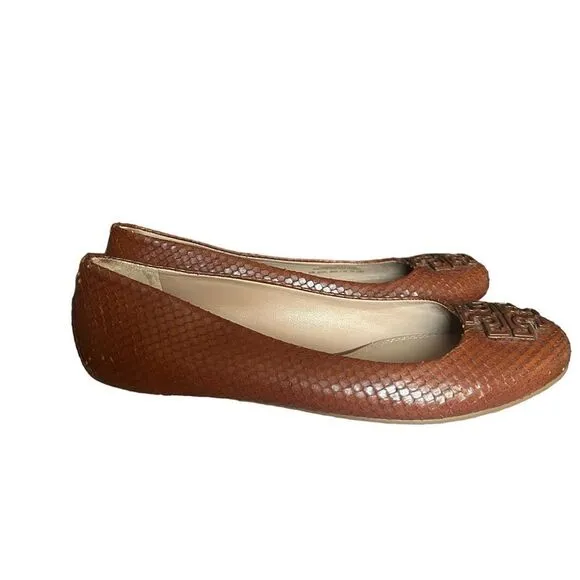 Tory Burch Lowell Snake-Embossed Ballet Flat, Brown