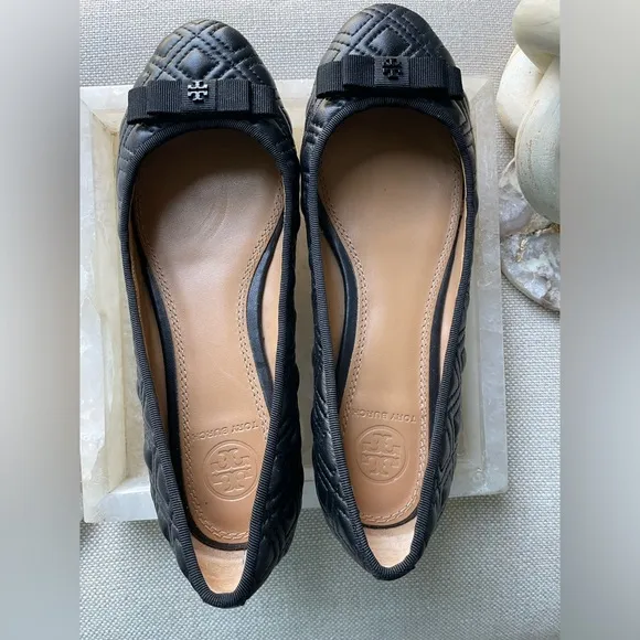 Tory burch Marion Quilted Ballet Flats/Grosgrain Quilted Stitch Size 5:Black