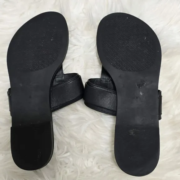 Tory Burch Marsden Flat Thong Black Summer Sandals Gold Buckle Women's Size 6