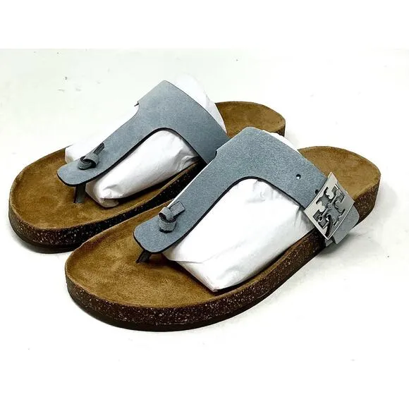 Tory Burch Mellow T-Strap Leather Sandals Aria Blue NIB