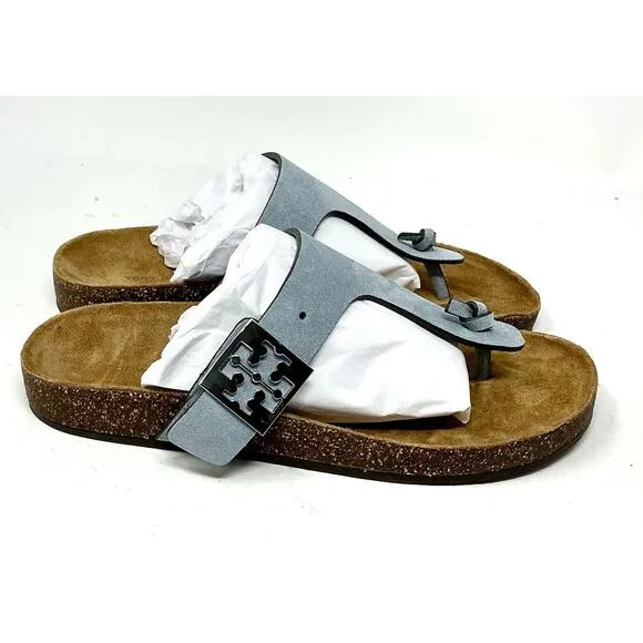 Tory Burch Mellow T-Strap Leather Sandals Aria Blue NIB