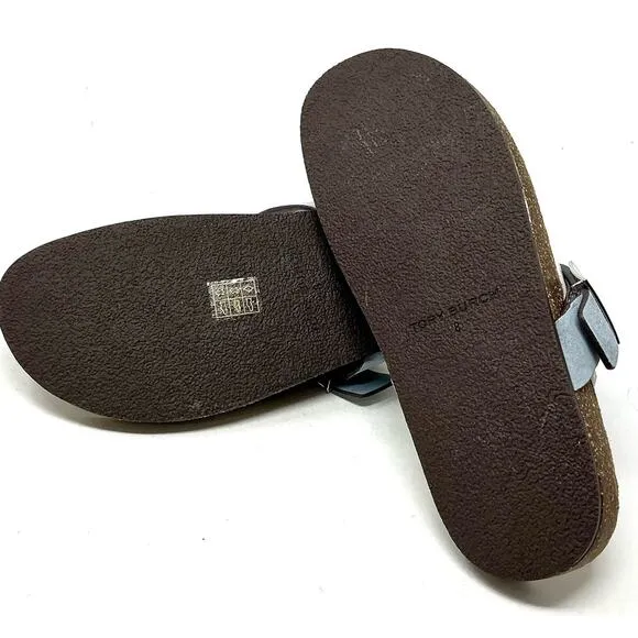 Tory Burch Mellow T-Strap Leather Sandals Aria Blue NIB