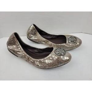 Tory Burch Metallic Brown Textured‎ Heidi Scrunch Ballet Flats Leather Size 8.5