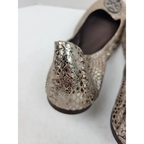 Tory Burch Metallic Brown Textured‎ Heidi Scrunch Ballet Flats Leather Size 8.5