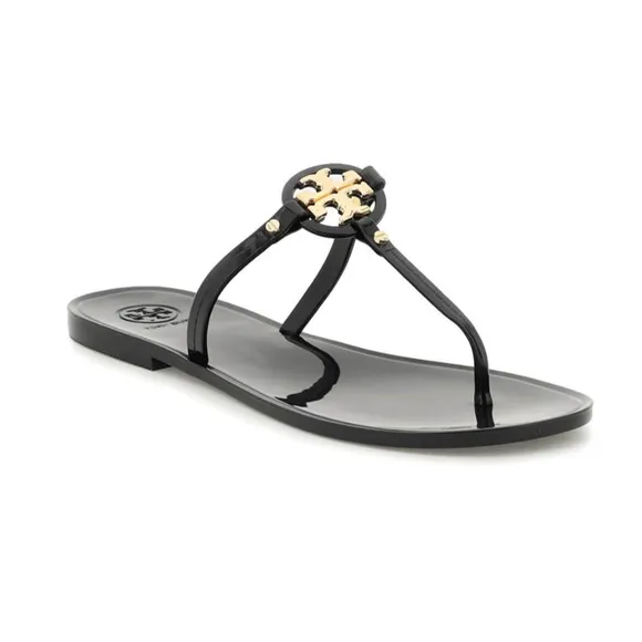 TORY BURCH Mini Miller Flat Thong Black Gold TPU Women’s Sandals Size 10