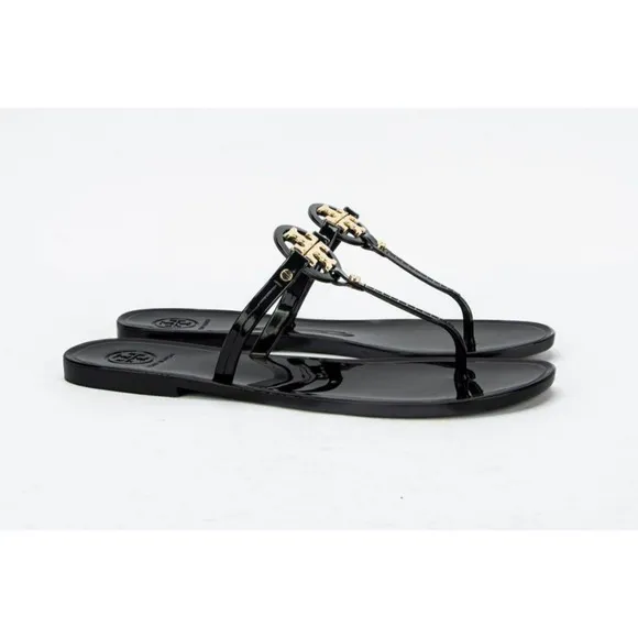 TORY BURCH Mini Miller Flat Thong Black Gold TPU Women’s Sandals Size 10