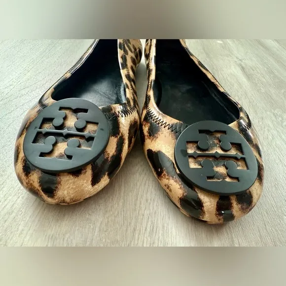 Tory Burch Minnie Ballet Flats Patent Leopard Size 7.5