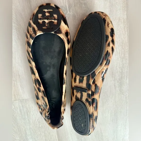 Tory Burch Minnie Ballet Flats Patent Leopard Size 7.5