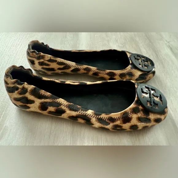 Tory Burch Minnie Ballet Flats Patent Leopard Size 7.5
