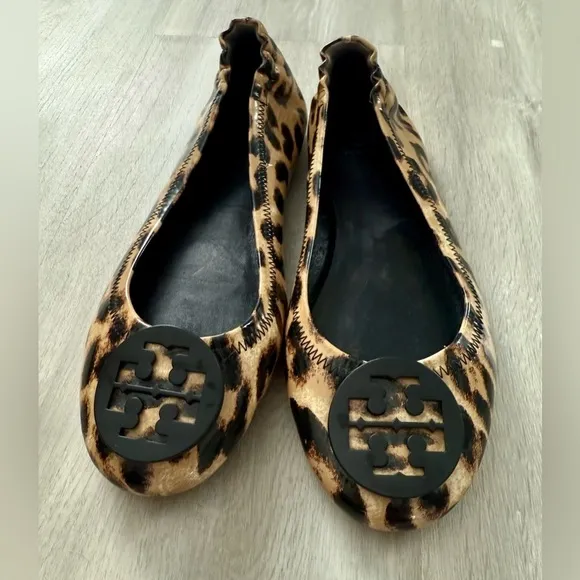 Tory Burch Minnie Ballet Flats Patent Leopard Size 7.5