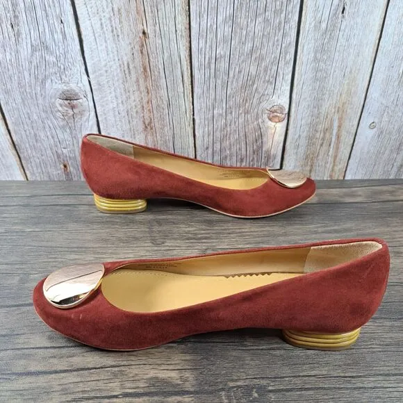 Tory Burch Platos 20mm Lancaster Leather Suede Ballet Flats Women's 8.5 M (NIB)