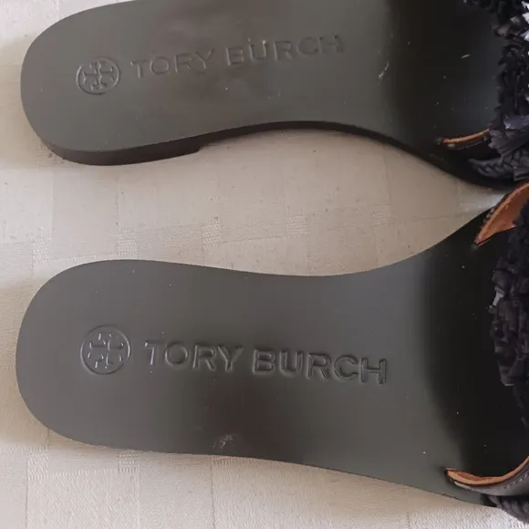 Tory Burch Raffia Fringe Rope Flat Slide Sandals