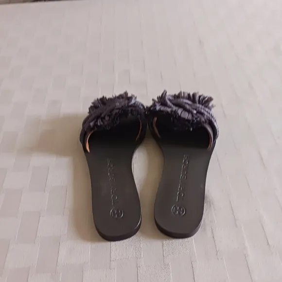 Tory Burch Raffia Fringe Rope Flat Slide Sandals