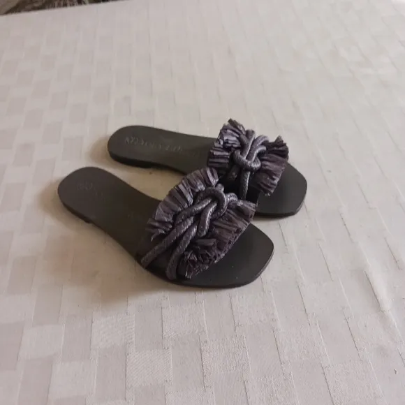 Tory Burch Raffia Fringe Rope Flat Slide Sandals